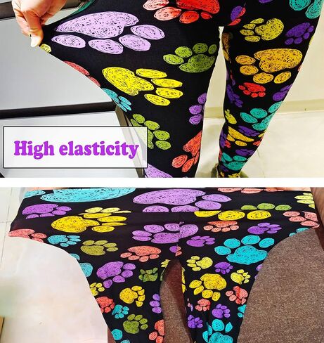Fashion Pattern Print Leggings for Women,Cozy Beautiful Soft Printed Workout Legging Pants,Leopard/paw/Love Legging Pants in Kuwait