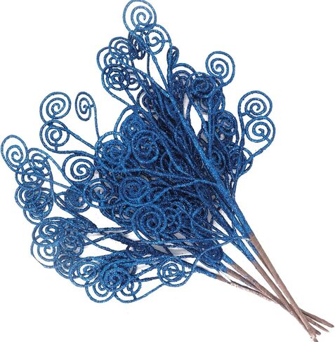Kesywale 6PCS Artificial Glitter Stems Ornaments 17.5" Sparkly Twigs Sticks Candy Sprays Curly Picks for Christmas Tree Branches Vase Fillers Wedding Party Holiday Arrangement Decor (6, Blue) in Saudi Arabia