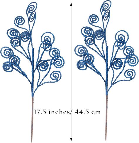 Kesywale 6PCS Artificial Glitter Stems Ornaments 17.5" Sparkly Twigs Sticks Candy Sprays Curly Picks for Christmas Tree Branches Vase Fillers Wedding Party Holiday Arrangement Decor (6, Blue) in Saudi Arabia