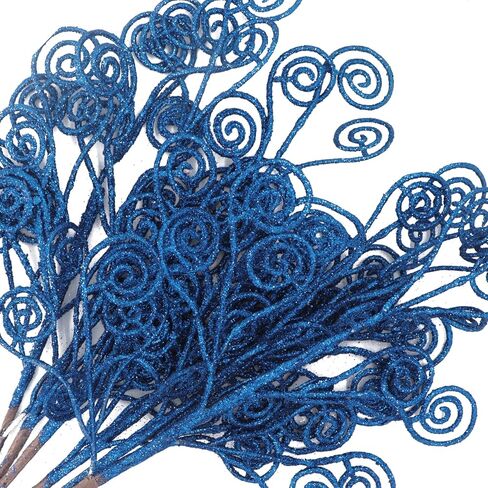 Kesywale 6PCS Artificial Glitter Stems Ornaments 17.5" Sparkly Twigs Sticks Candy Sprays Curly Picks for Christmas Tree Branches Vase Fillers Wedding Party Holiday Arrangement Decor (6, Blue) in Saudi Arabia
