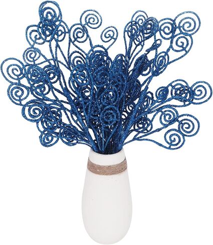Kesywale 6PCS Artificial Glitter Stems Ornaments 17.5" Sparkly Twigs Sticks Candy Sprays Curly Picks for Christmas Tree Branches Vase Fillers Wedding Party Holiday Arrangement Decor (6, Blue) in Saudi Arabia