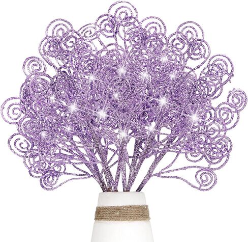 Kesywale 6PCS Artificial Glitter Stems Ornaments 17.5" Sparkly Twigs Sticks Candy Sprays Curly Picks for Christmas Tree Branches Vase Fillers Wedding Party Holiday Arrangement Decor (6, Blue) in Saudi Arabia