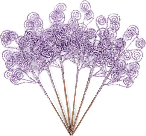 Kesywale 6PCS Artificial Glitter Stems Ornaments 17.5" Sparkly Twigs Sticks Candy Sprays Curly Picks for Christmas Tree Branches Vase Fillers Wedding Party Holiday Arrangement Decor (6, Blue) in Saudi Arabia