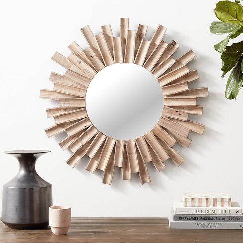 تصميم مميز من Ashley Braylon مرآة مستديرة معاصرة مقاس 32 بوصة مع تصميم زجاجي مقطوع بالفسيفساء، فضي in Kuwait