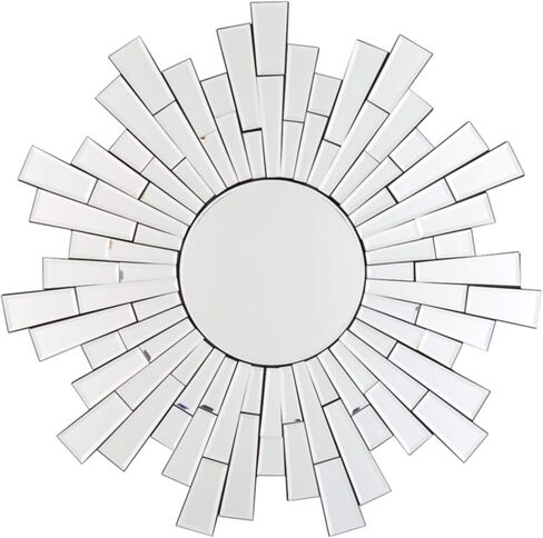 Signature Design by Ashley Braylon Contemporary 32" Round Accent Mirror with Mosaic Cut Glass Design, Silver in Saudi Arabia