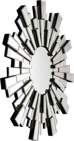 Signature Design by Ashley Braylon Contemporary 32" Round Accent Mirror with Mosaic Cut Glass Design, Silver in Saudi Arabia