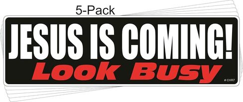 Gear Tatz - Jesus is Coming - Look Busy, Christian Bumper Sticker - 3 x 10 inch - Professionally Made in USA - Vinyl Decal in Saudi Arabia