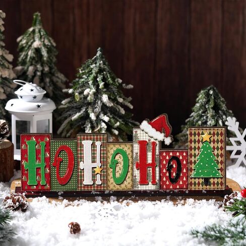 Yousoontic Believe Christmas Table Decoration Reversible Table Centerpiece Double Sided Wooden Table Top Sign Farmhouse Letter Block Sign Holiday Tiered Tray Decor for Office Desk Home Shelf Decor in Saudi Arabia