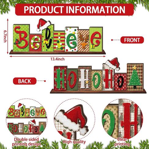 Yousoontic Believe Christmas Table Decoration Reversible Table Centerpiece Double Sided Wooden Table Top Sign Farmhouse Letter Block Sign Holiday Tiered Tray Decor for Office Desk Home Shelf Decor in Saudi Arabia