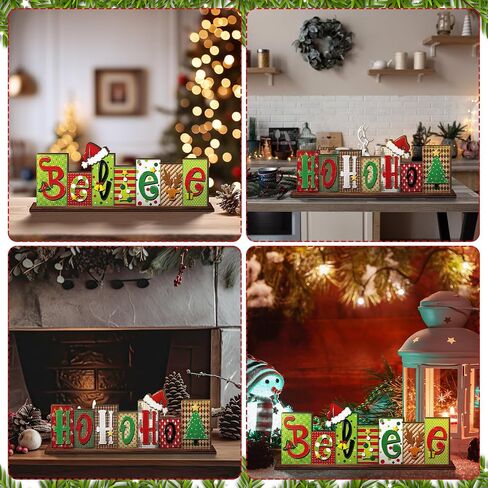 Yousoontic Believe Christmas Table Decoration Reversible Table Centerpiece Double Sided Wooden Table Top Sign Farmhouse Letter Block Sign Holiday Tiered Tray Decor for Office Desk Home Shelf Decor in Saudi Arabia