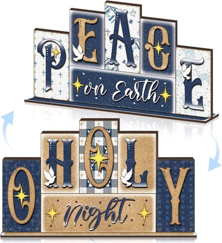 Yousoontic Believe Christmas Table Decoration Reversible Table Centerpiece Double Sided Wooden Table Top Sign Farmhouse Letter Block Sign Holiday Tiered Tray Decor for Office Desk Home Shelf Decor in Saudi Arabia