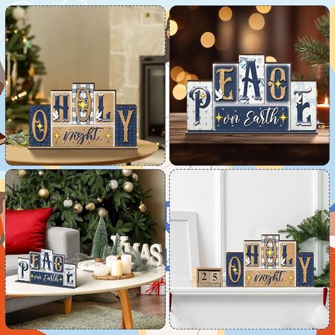 Yousoontic Believe Christmas Table Decoration Reversible Table Centerpiece Double Sided Wooden Table Top Sign Farmhouse Letter Block Sign Holiday Tiered Tray Decor for Office Desk Home Shelf Decor in Saudi Arabia