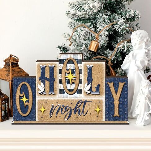 Yousoontic Believe Christmas Table Decoration Reversible Table Centerpiece Double Sided Wooden Table Top Sign Farmhouse Letter Block Sign Holiday Tiered Tray Decor for Office Desk Home Shelf Decor in Saudi Arabia