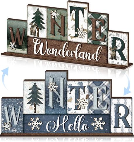 Yousoontic Believe Christmas Table Decoration Reversible Table Centerpiece Double Sided Wooden Table Top Sign Farmhouse Letter Block Sign Holiday Tiered Tray Decor for Office Desk Home Shelf Decor in Saudi Arabia