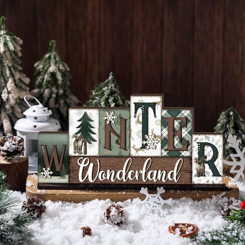 Yousoontic Believe Christmas Table Decoration Reversible Table Centerpiece Double Sided Wooden Table Top Sign Farmhouse Letter Block Sign Holiday Tiered Tray Decor for Office Desk Home Shelf Decor in Saudi Arabia