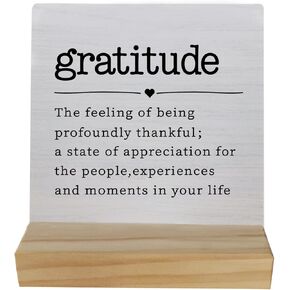 Inspirational Desk Decor,Definition of Gratitude Table Wood Plaque Sign,Mens Office Decor,Thank You Gifts for Women Men Coworkers Teachers Friends