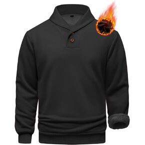 Men's Fleece Lined Sweatshirts Sherpa Lined Polo Pullover Sweater Quarter Button Thermal Henley Sweat Shirts