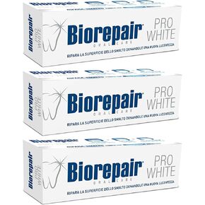 Biorepair: "Pro White" Whitening Toothpaste with microRepair - 2.5 Fluid Ounce (75ml) Tubes (Pack of 3) [ Italian Import ]