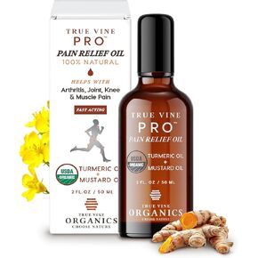 True Vine Pain Relief Oil — USDA Organic Mustard and Turmeric Oil for Inflammation and Pain Reliever for Arthritis, Joint, Knee & Muscles (50ml)