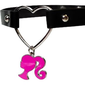 LUV HER Choker Barbie Necklace for Women Barbie Costume Outfit Chokers Necklace for Girls - Adjustable Heart Choker Pink Leather-like Collar Necklace for Girls With Pink Steel Barbie Charm Ages 3+