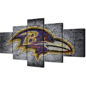 (60X100CM/5PCS) Frame Canvas Print Poster - Baltimore Inner Harbor American football Neon Ravens badge - City Landscape Wall Art for Home and Office Decor