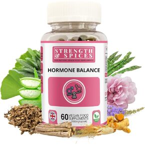 Strength & Spices Hormone Balance 100% Natural Estrogen Supplement – 12 Ingredients w Dong Quai - 60 Vegan UK Made 1000mg Capsules – Fertility and Menstrual Comfort
