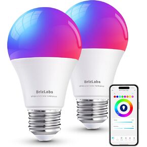BrizLabs Smart Light Bulbs, RGBWW LED Light Bulb, Color Changing Light Bulb, App Control WiFi Light Bulb Compatible with Alexa and Google Home, 806 Lumens, A19, E26, 2.4 GHz, No Hub Required, 4 Pack