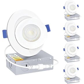 Ensenior 4 Pack 6 inch Gimbal Led Recessed Lighting, 90° Rotatable and 5CCT Selectable, Dimmable Eyeball Recessed Lights, Canless Angled Adjustable Ceiling Downlight, 1200LM, 12W=115W-FCC