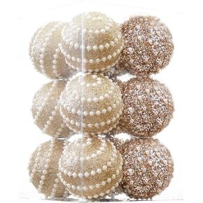 Champagne Christmas Ball Ornaments, Christmas Ball Decorations Shatterproof Plastic Hanging Pearl Balls for Holiday Party(70mm/2.76", 12ct)
