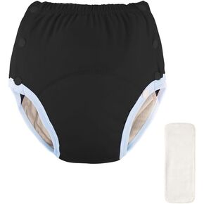 Patients Underwear,Post Surgery Underwear with Snaps,Washable Incontinence Underwear with Movable Diaper,Patient Care Pants for The Elderly,Postpartum(Black,M)