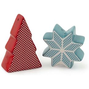 Boston International Holiday Ceramic Salt & Pepper Shakers, 2.5 x 3-Inches, Fancy Forest Star & Tree