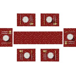 مفرش طاولة رقاقات الثلج الحمراء لعيد الميلاد من إمفينسي مع 6 مفارش، مجموعة مفارش طاولة ديكور غرفة الطعام لديكور طاولة القهوة في المطبخ (مفرش طاولة واحد بطول 72 بوصة و6 مفارش) in Kuwait