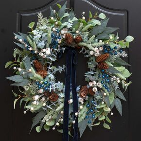 Winter Wreaths for Front Door 24 Inch Green Olive Eucalyptus Wreath with Silver White Berries,Pine Cones and Blueberries,All Year Round Spring Summer Door Wreath for Indoor Outdoor Decor
