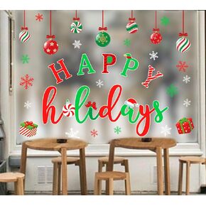 6 Sheet Holiday Window Clings Red Green White Xmas Ball Snowflake Christmas Reusable Window Decals for Xmas Winter Holiday Party Home School Office Decor