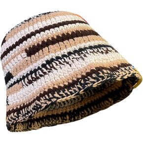 Colorful Bucket Hat for Women Men Knitted Hat Weaving Stripe Pattern Floppy Bucket Hat Winter Fisherman Cap