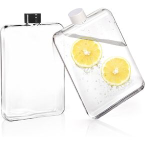 عبوتان من زجاجة مياه مسطحة، زجاجة مياه مربعة خالية من مادة BPA سعة 16 أونصة مع غطاء مانع للتسرب، قارورة جيب محمولة رفيعة لزجاجة المياه للمحفظة، والسفر، والرياضة، وصالة الألعاب الرياضية، واللياقة البدنية in Kuwait