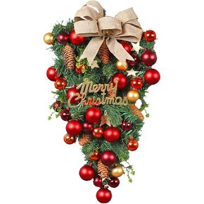 Christmas Teardrop Wreath Welcome Sign Wreath Christmas Flower Wreath Winter Wreath Festival Garland Door Front Teardrop for Xmas Festival Door Decor