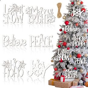 6 Pieces Christmas Wall Decor Xmas Hanging Believe Sign Winter Wooden Words for Crafts White Word Art Decor Decorative Joy Peace Merry Bright Word Cutouts for Christmas Tree Decorations Party Supplies