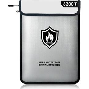 5200°F Upgraded Fireproof Document Bag, 15.7 x 11.4 Faraday Bag, Fireproof Money Bag with Zipper/Reflective Strip, 18 Layers of Heat Insulated Materials, RFID Blocking Bag Protects Devices