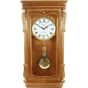 Bedford Clock Collection Golden Oak Chiming Pendulum Wall Clock