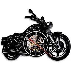 Vinyl Wall Clock, Motorcycle Design with Moving Gears,Creative Wall Decorations