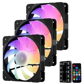 Vetroo SA-140 3-Pack 140mm Addressable RGB & PWM Motherboard Sync Computer PC Cooling Fans with Controller Low Noise High Performance 4-Pin 1200 RPM Hydraulic Bearing - Black