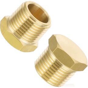 3/8 Inch NPT Male Brass Outer Hex Thread Fitting, 3/8" NPT Male Pipe Plug Outer Hex Thread Socket Plug Brass Fitting, Brass Pipe Fitting Hex Head Plug, Socket Pipe Plug Fittings, Pack of 2