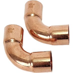 Copper Pipe Coupling 7/8" OD Elbow, 90° Long Radius Press Fittings for Air Conditioning & Plumbing | Copper Fittings C x C, Sweat Solder Joint, High Thermal Conductivity, Easy Installation (Pack of 2)