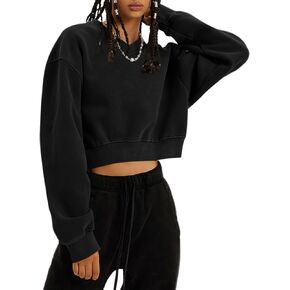 Bobeutou Womens V Neck Cropped Sweatshirt Long Sleeve Crop Pullover Fleece Hoodie Fall Fashion Athletic Workout Crop Tops