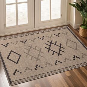 YIHOUSE Beige Area Rug 3x5,Moroccan Geometric Indoor Outdoor Rugs, Washable Farmhouse Rug, Tan Woven Dining Room Rugs for Under Table Non Slip Non Shedding Carpet for Bedroom Backyard Easy Jute Rug