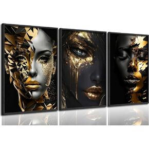 Black Gold Woman Wall Art Fashion African American Black Girl Painting Picture Wall Decor Abstract Black Woman Poster Print Artwork for Living Room Bedroom Dining Room Home Decoration