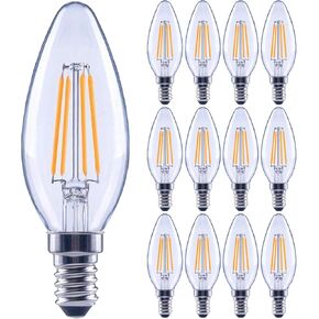 (12 Pack) 60-Watt Equivalent LED E12 Candelabra Base B11 Dimmable Clear Filament Vintage Style Light Bulb 2700K Warm White Decorative 60W LED Chandelier Ceiling Fan Bulbs.