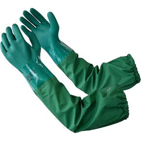 PACIFIC PPE 26" Rubber Gloves, Chemical Resistant Gloves PVC Reusable, Heavy Duty Waterproof Gloves with Cotton Liner, Anti-skid, Acid-alkali and Oil, Large