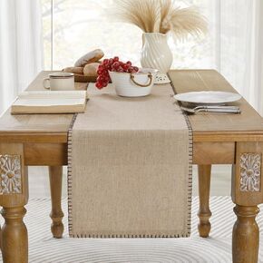 Wracra Burlap Style Table Runner, Farmhouse Rustic Table Runners 60 Inches Long for Everyday Use and Home Decor, 13x60 Inch, Natural